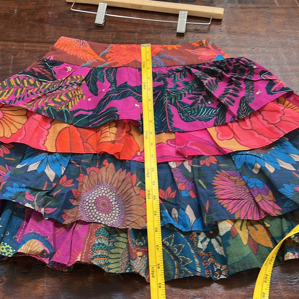 FARM RIO (ALTERED/CUT SHORT) Mini Skirt Tiered Bohemian Multi Tropical Floral XS - Picture 6 of 9